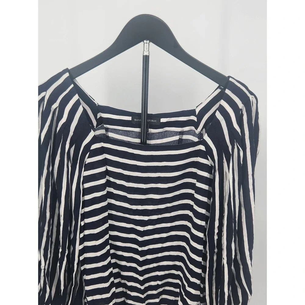 Banana Republic Womens Navy White Striped Square Neck Puff Sleeve Blouse Small
